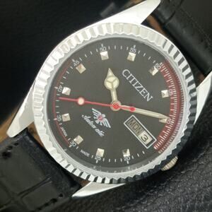 Vintage 1980 Citizen Automatic Mens Silver Watch W/daydate & Black accents